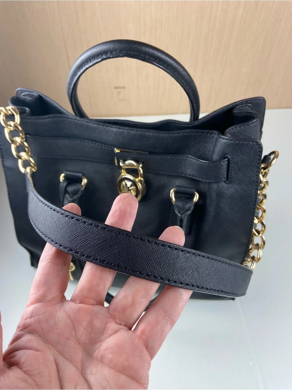 Michael Kors Hamilton Black Saffiano Leather Satchel Shoulder Bag